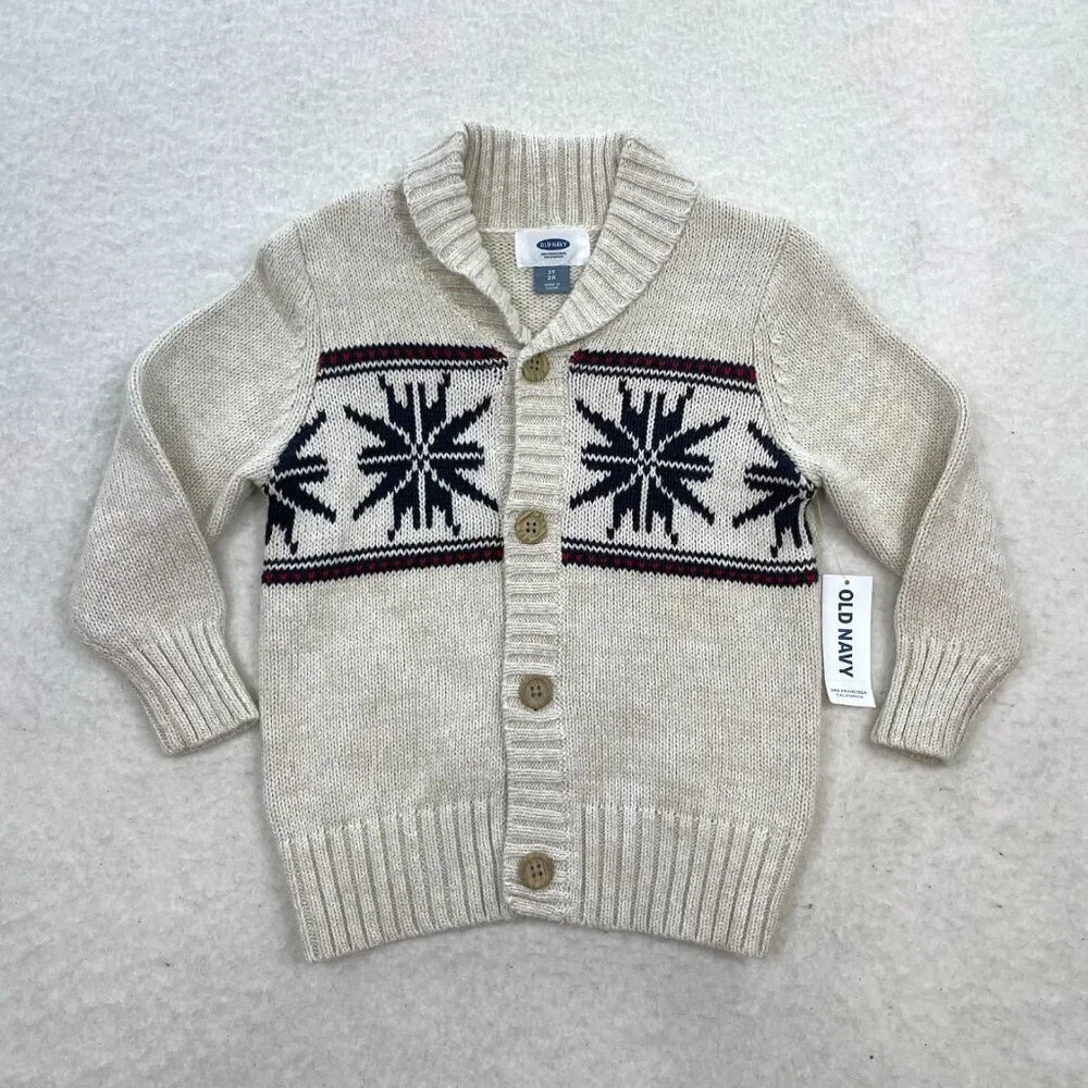 NWT OLD NAVY Snowflake Cotton Collared Button Up Cardigan Sweater Size 2T